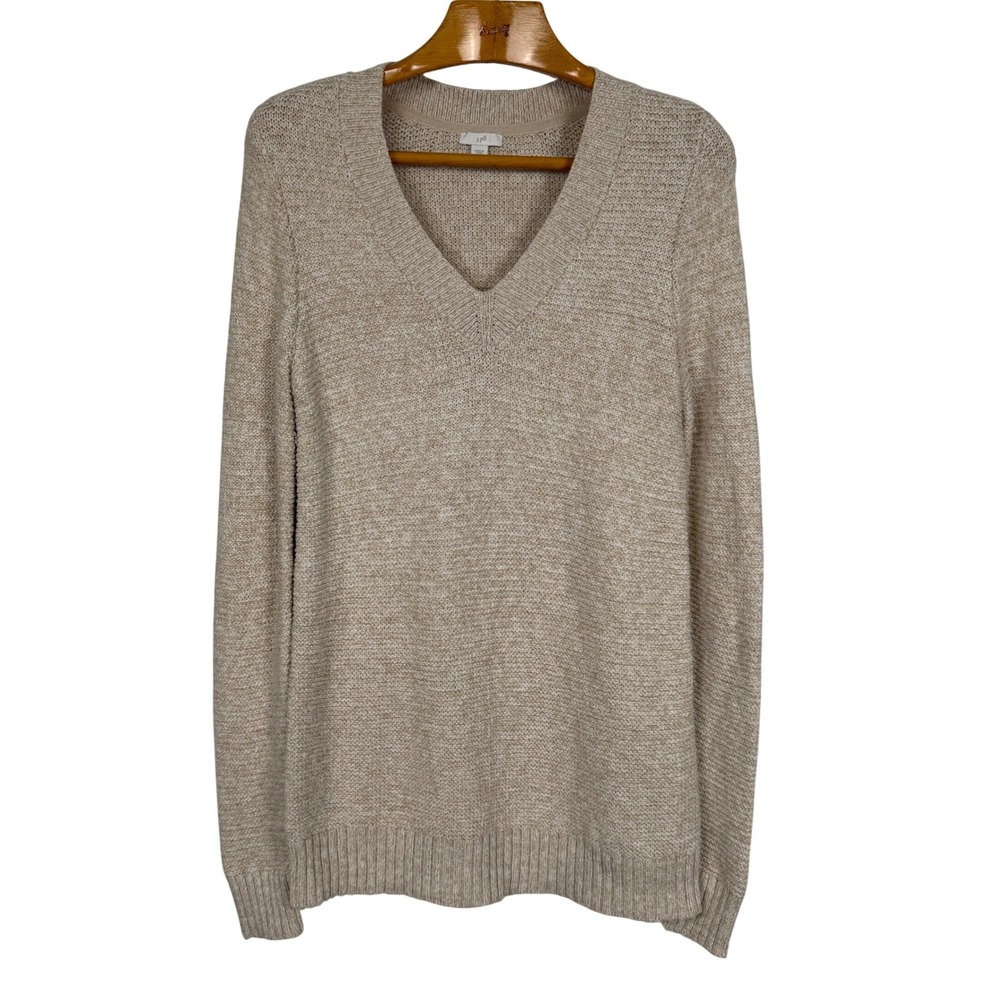 J Jill Sweater Womens XS Oatmeal Beige V Neck Textured Knit Long Tunic
